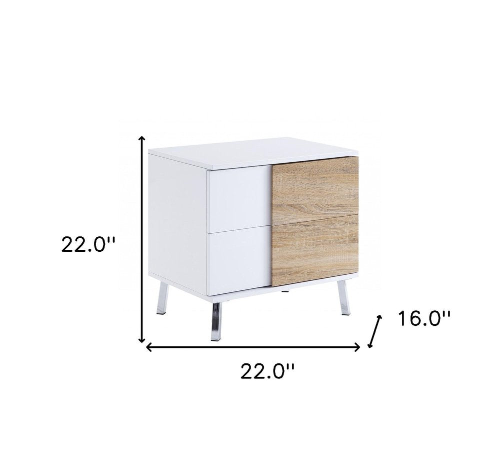 White High Gloss Manufactured Wood Rectangular End Table with Two Drawers