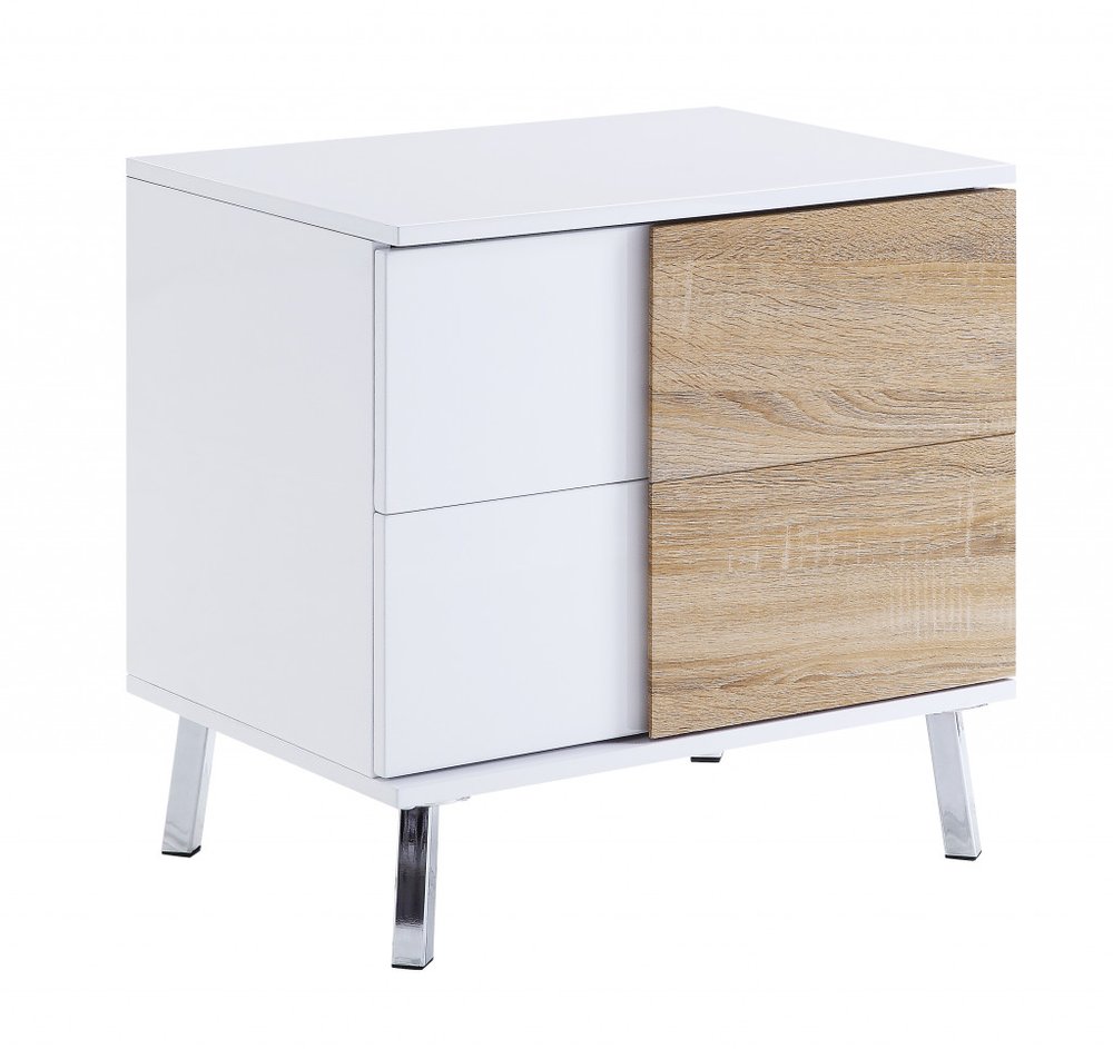 White High Gloss Manufactured Wood Rectangular End Table with Two Drawers