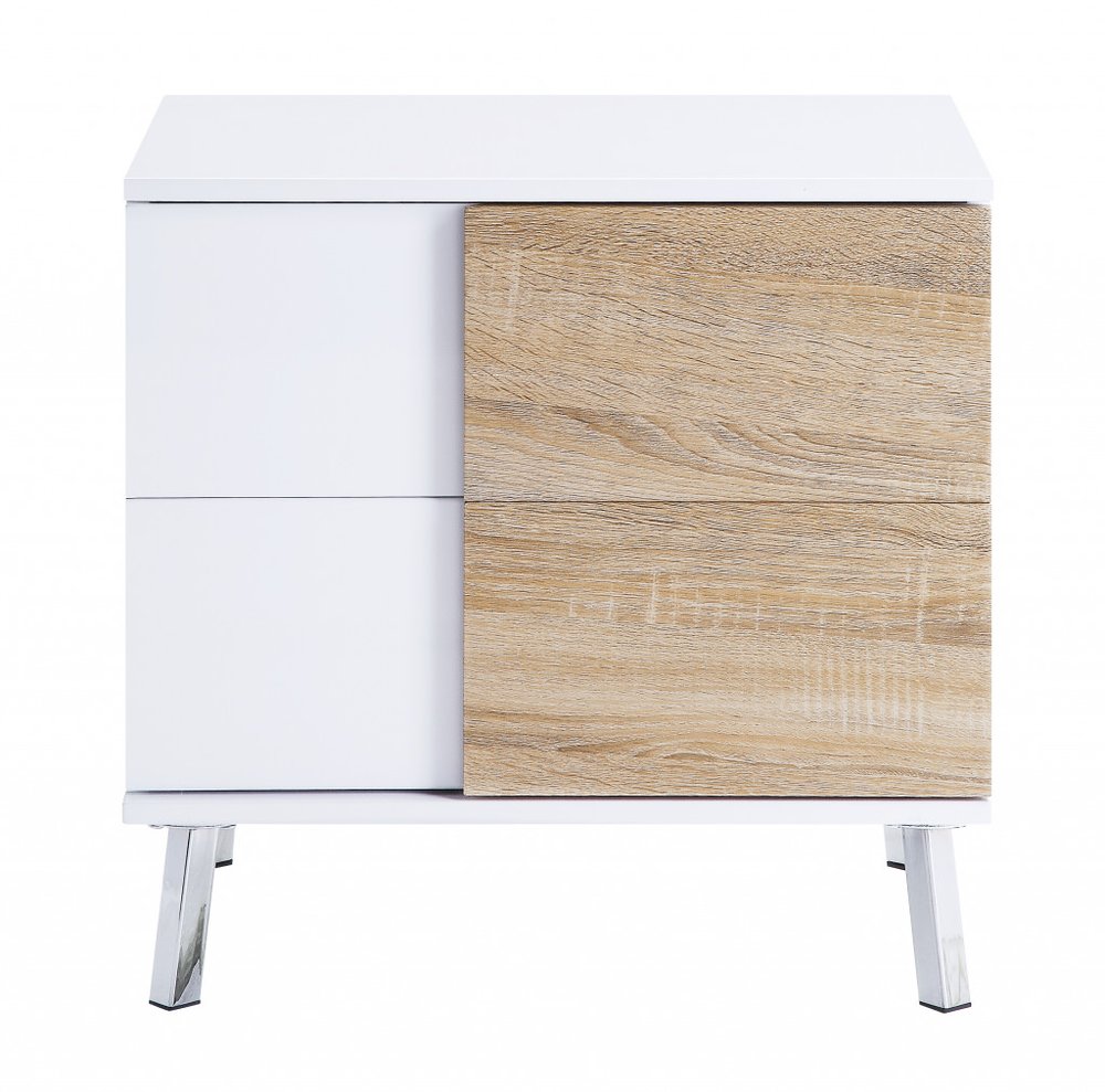 White High Gloss Manufactured Wood Rectangular End Table with Two Drawers