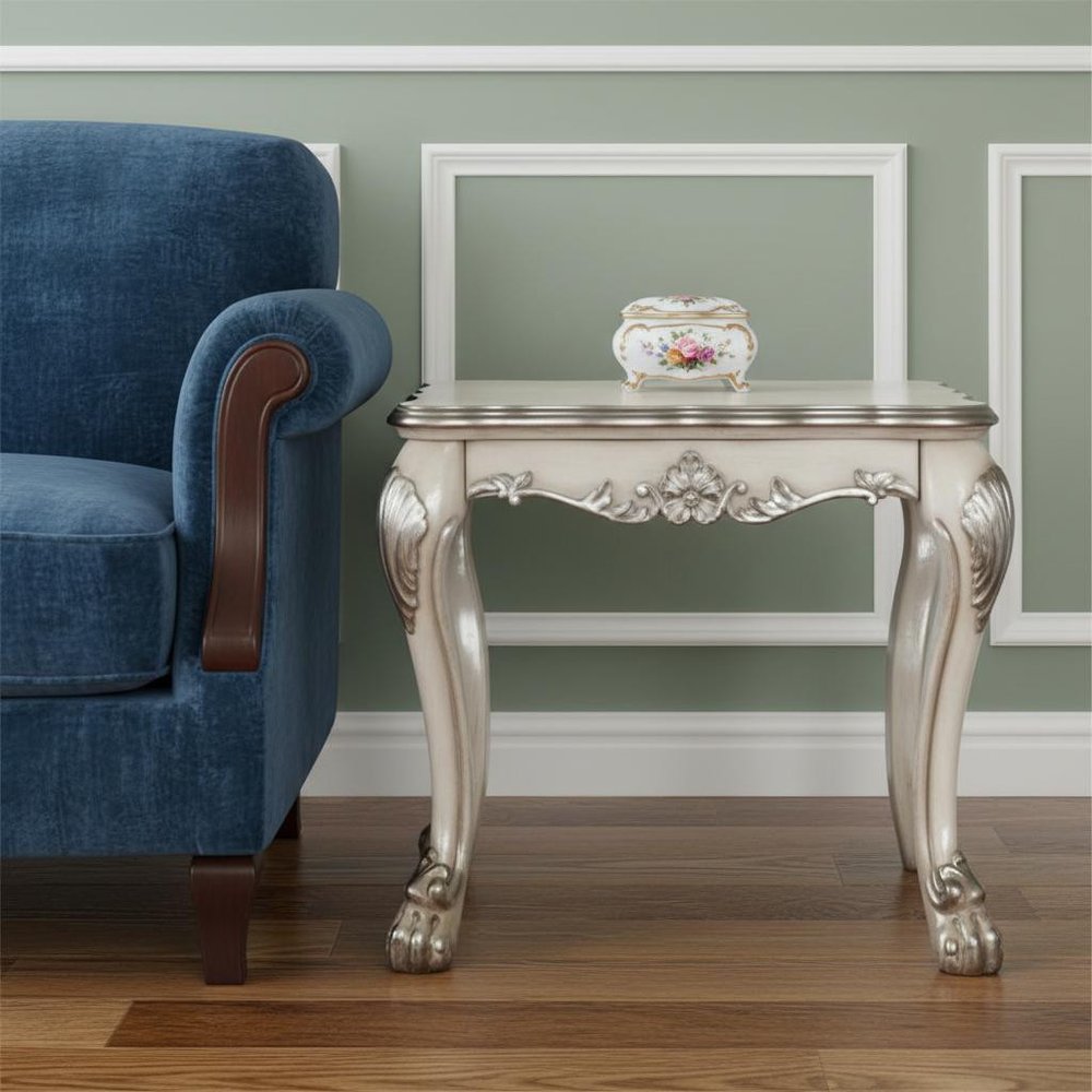 Vintage Bone White Solid Wood and Polyresin Square End Table - 24-inch