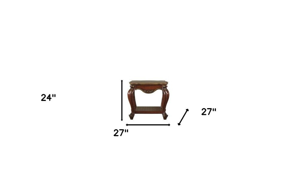 Oak Solid Wood Square End Table with Shelf - 24-inch