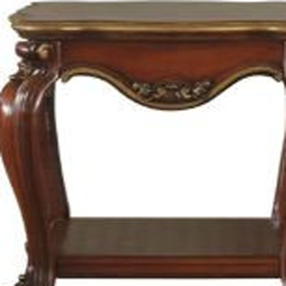 Oak Solid Wood Square End Table with Shelf - 24-inch