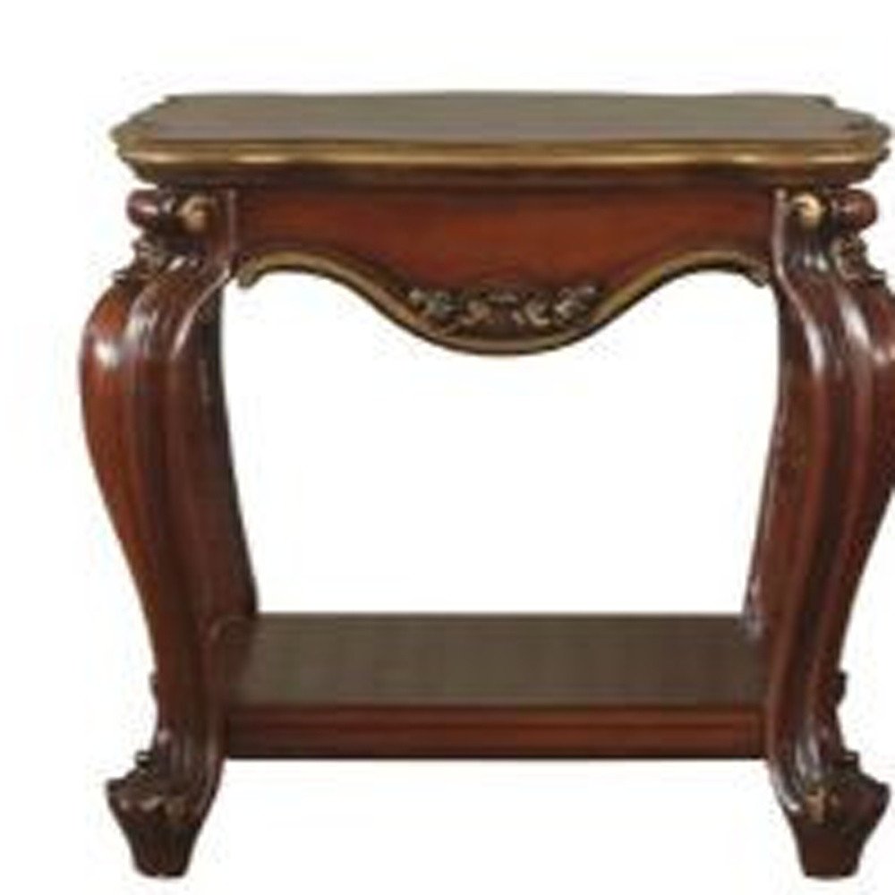 Oak Solid Wood Square End Table with Shelf - 24-inch