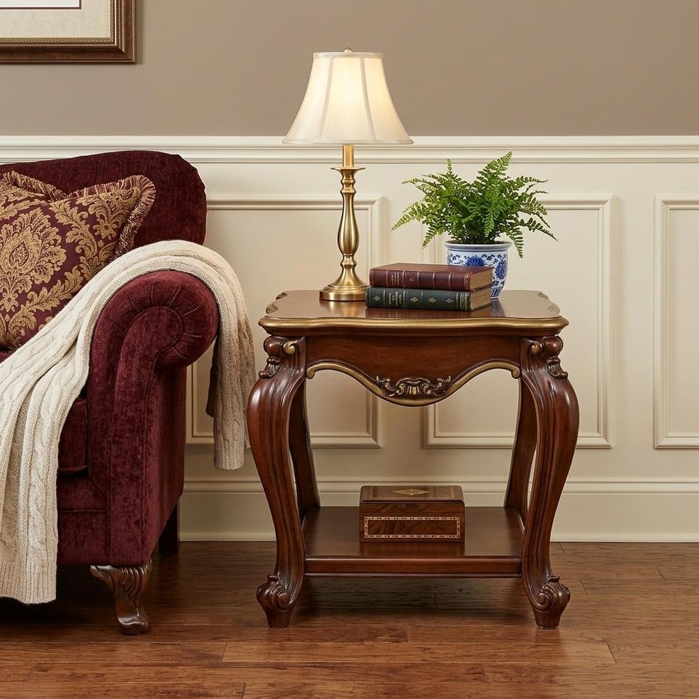 Oak Solid Wood Square End Table with Shelf - 24-inch