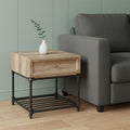 Sandy Black and Oak Manufactured Wood and Metal Square End Table with Drawer and Shelf