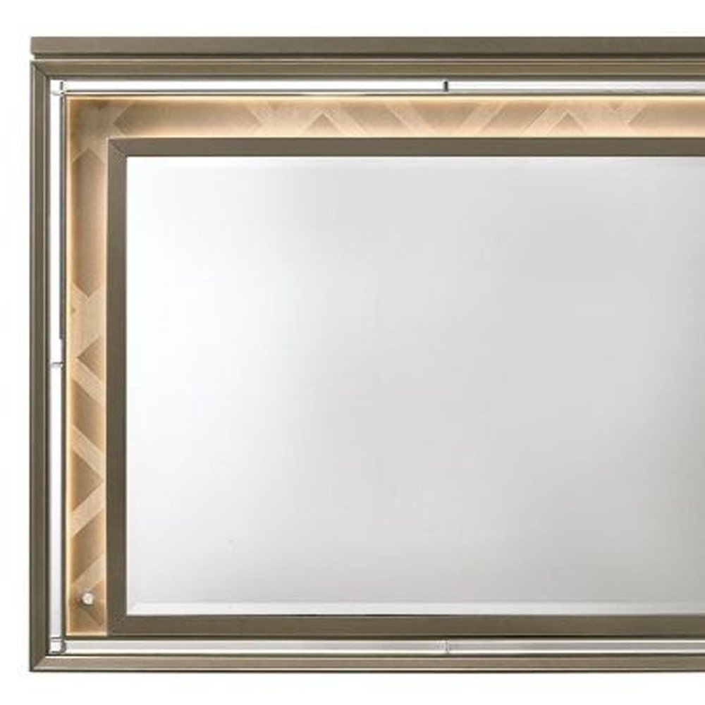 Champagne Lighted Wood Framed Mounted Dresser Mirror - 37-inch