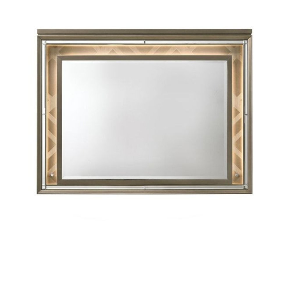 Champagne Lighted Wood Framed Mounted Dresser Mirror - 37-inch