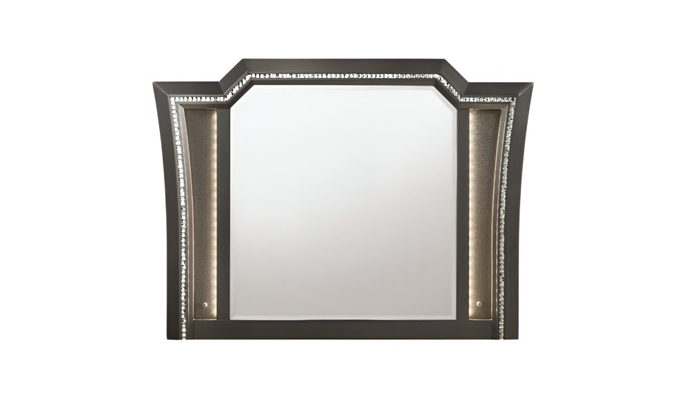 Gunmetal Lighted Abstract Wood Framed Mounted Dresser Mirror - 38-inch