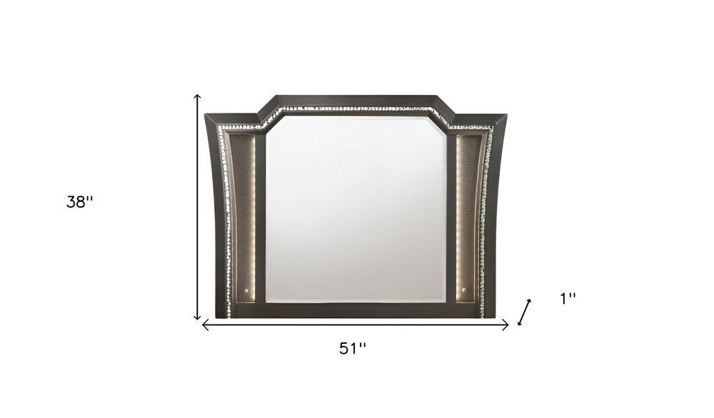 Gunmetal Lighted Abstract Wood Framed Mounted Dresser Mirror - 38-inch