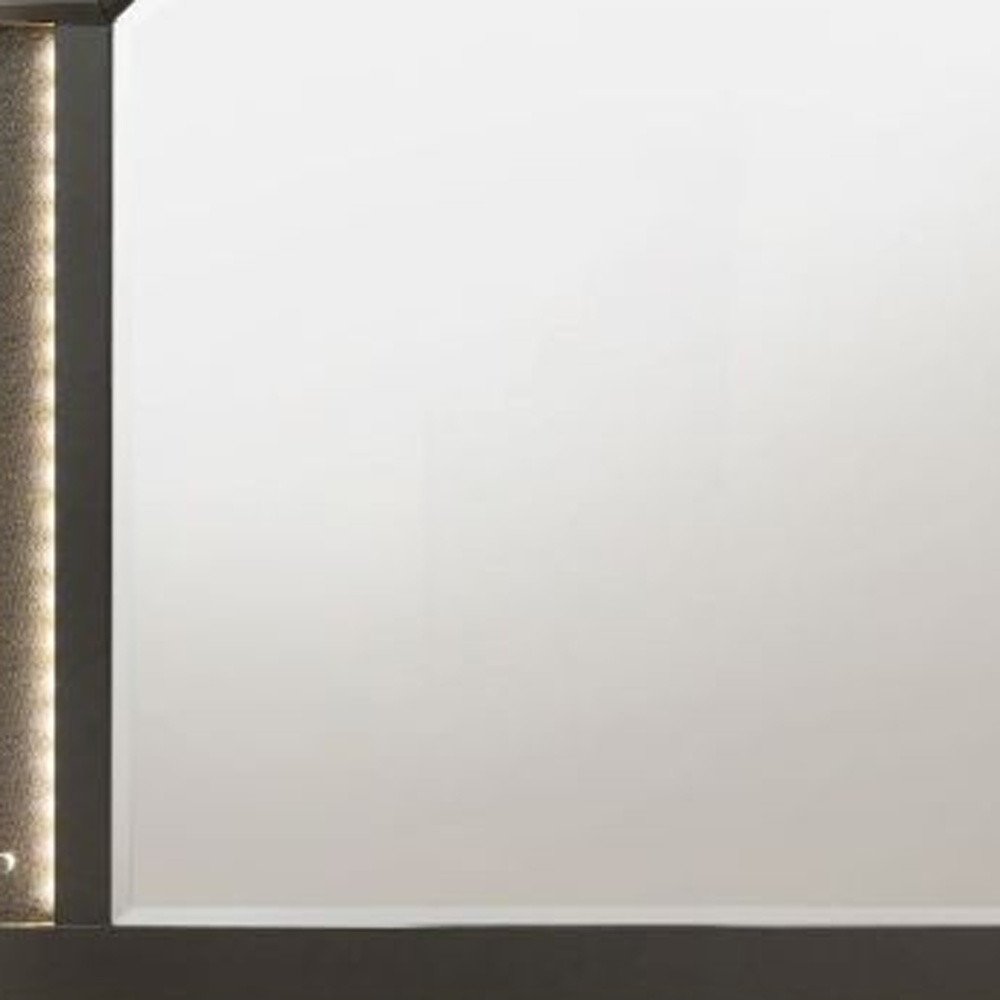 Gunmetal Lighted Abstract Wood Framed Mounted Dresser Mirror - 38-inch