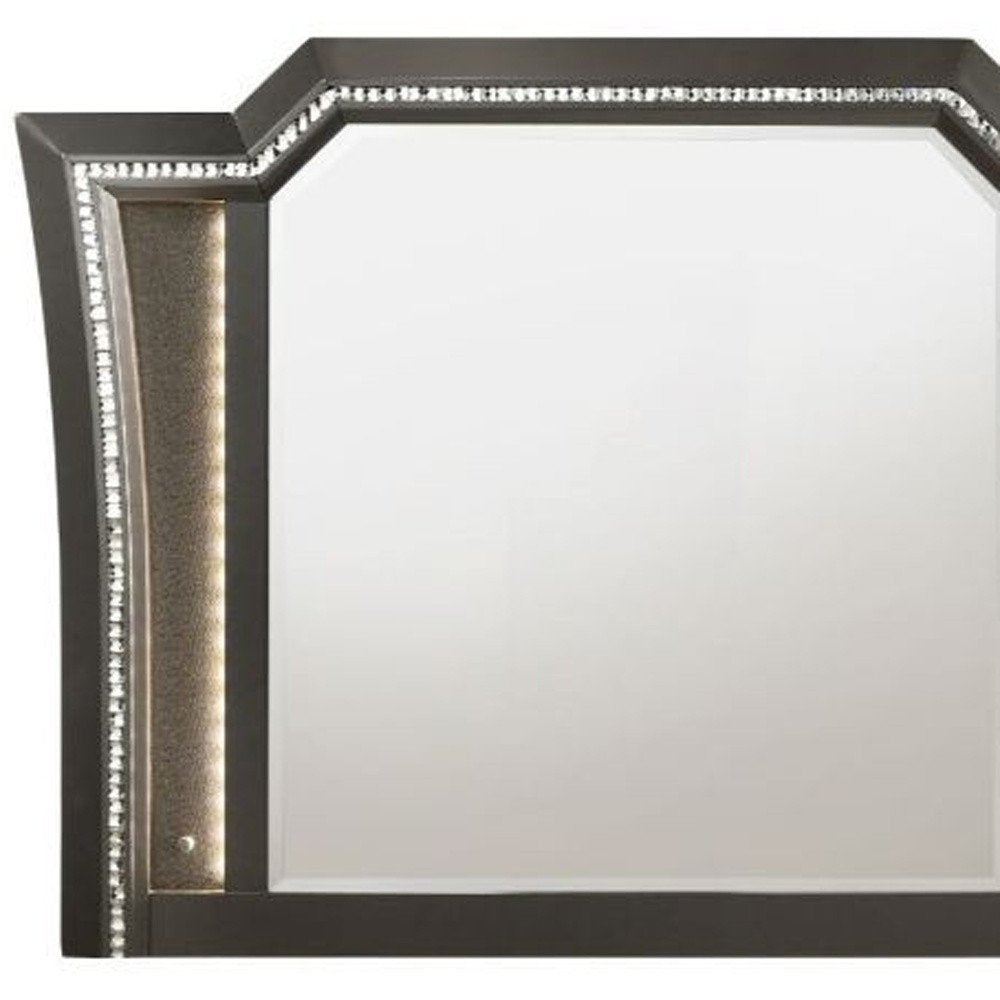 Gunmetal Lighted Abstract Wood Framed Mounted Dresser Mirror - 38-inch