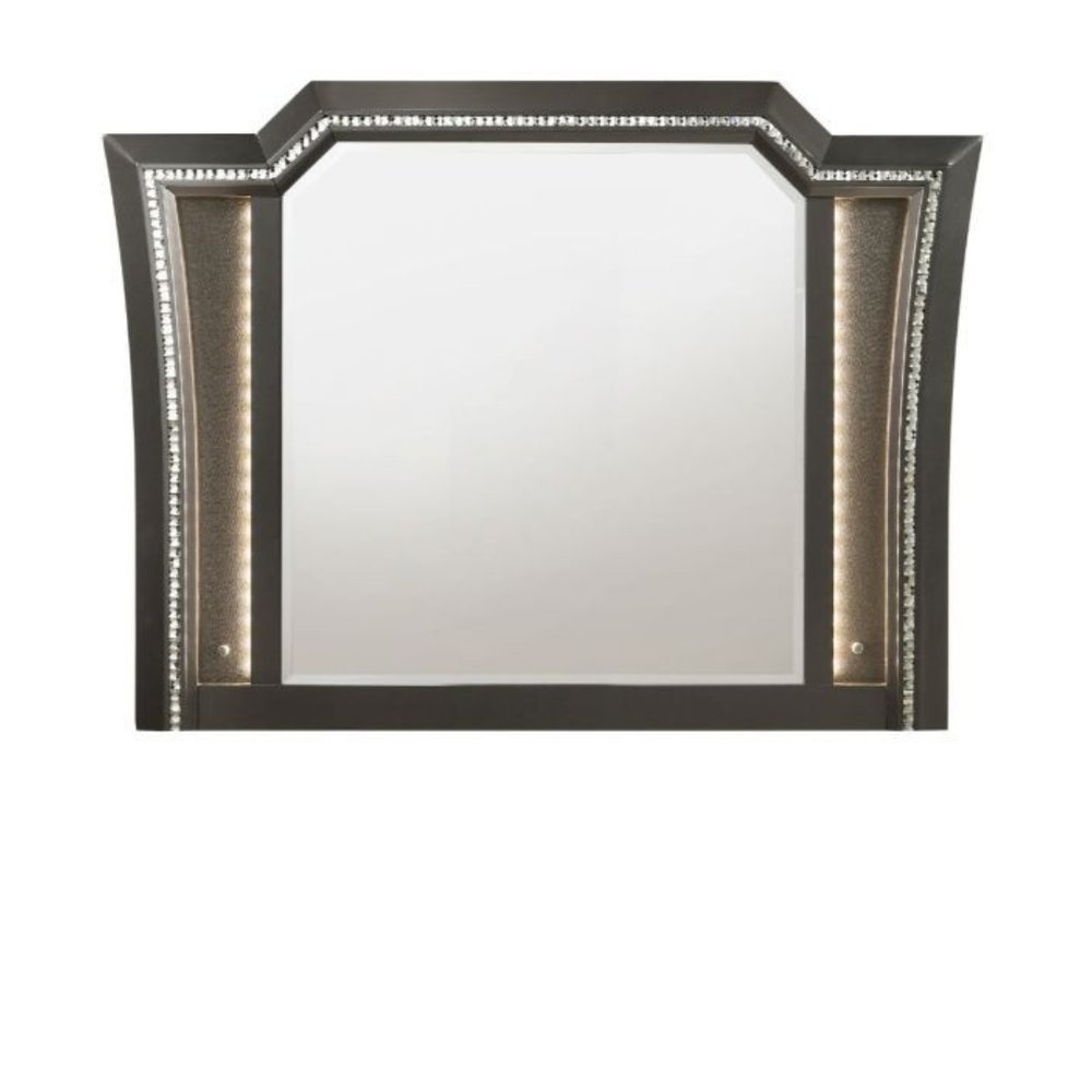 Gunmetal Lighted Abstract Wood Framed Mounted Dresser Mirror - 38-inch