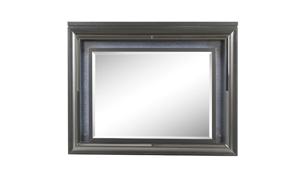 Gunmetal Lighted Wood Framed Mounted Dresser Mirror - 39-inch