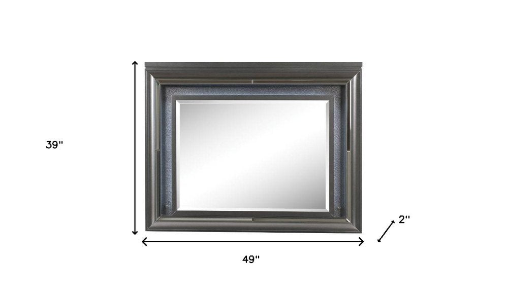 Gunmetal Lighted Wood Framed Mounted Dresser Mirror - 39-inch