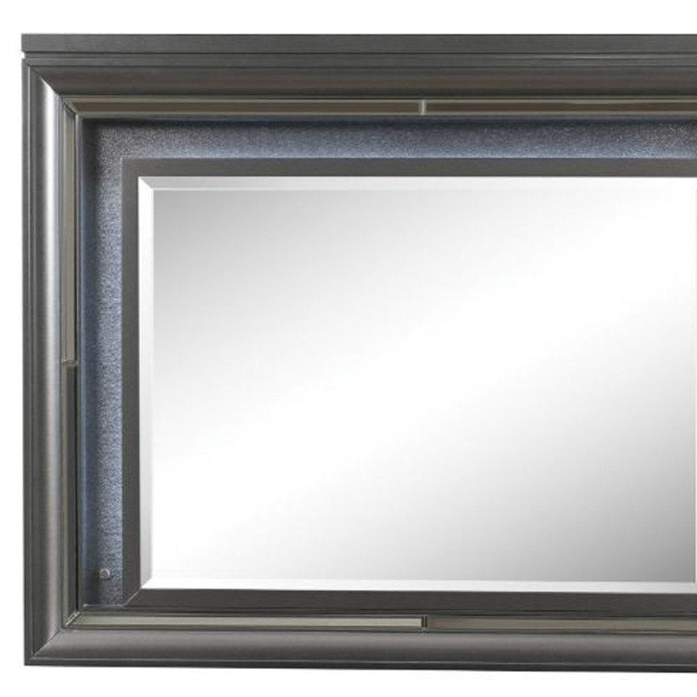 Gunmetal Lighted Wood Framed Mounted Dresser Mirror - 39-inch