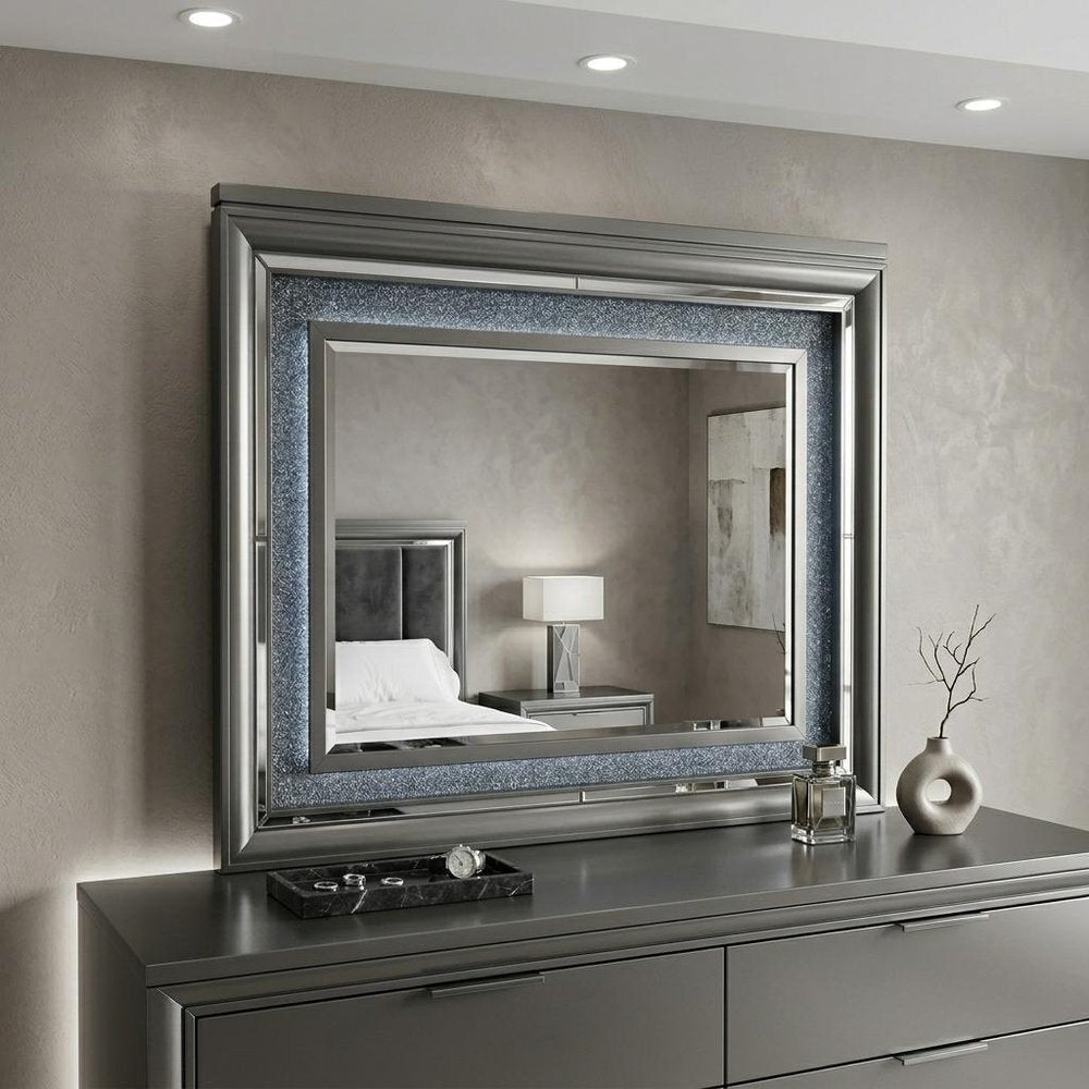 Gunmetal Lighted Wood Framed Mounted Dresser Mirror - 39-inch