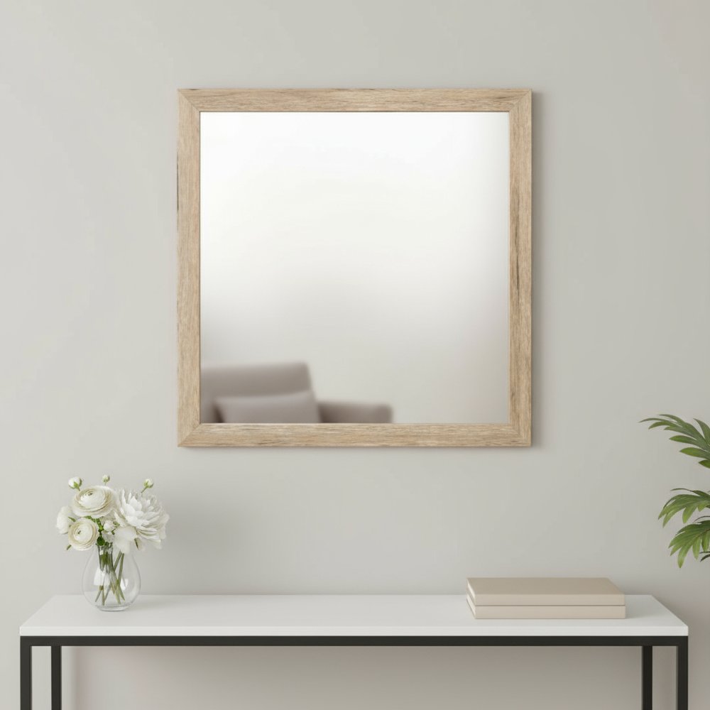 Natural Square Wood Framed Accent Mirror - 40-inch