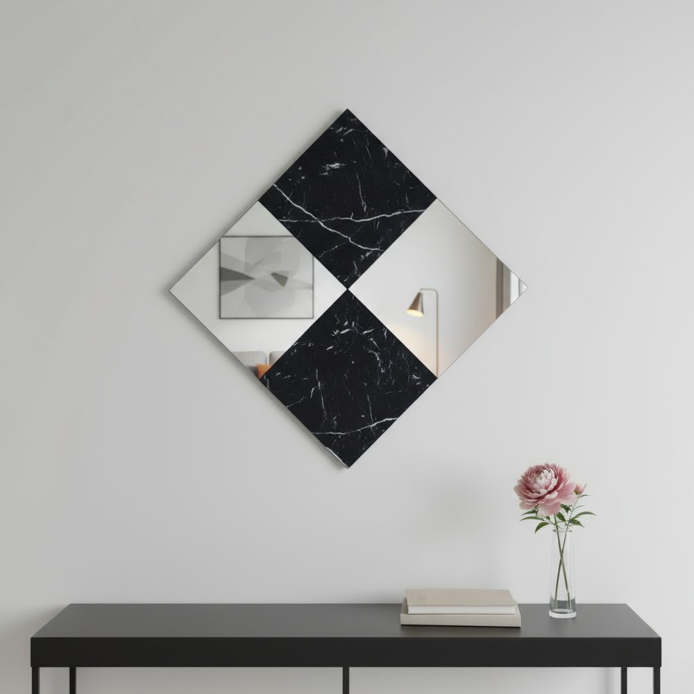 Black and Gray Square Wood Composite Framed Accent Mirror - 32-inch