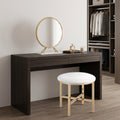 Set of Two Gold Metal and Faux Leather Round Freestanding Makeup Mirror and Stool
