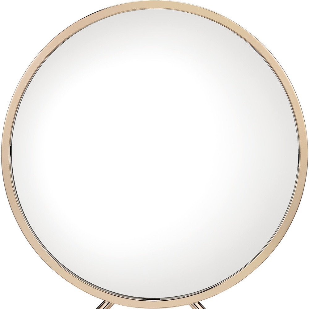 Set of Two Gold Metal and Faux Leather Round Freestanding Makeup Mirror and Stool