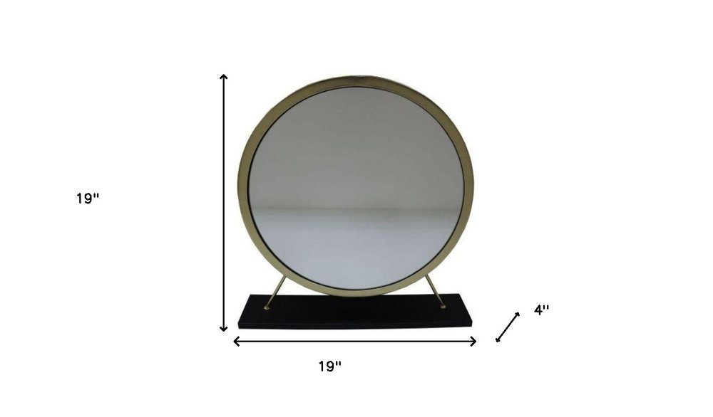 Set of Two Gold Black and White Metal and Faux Fur Freestanding Makeup Mirror and Stool