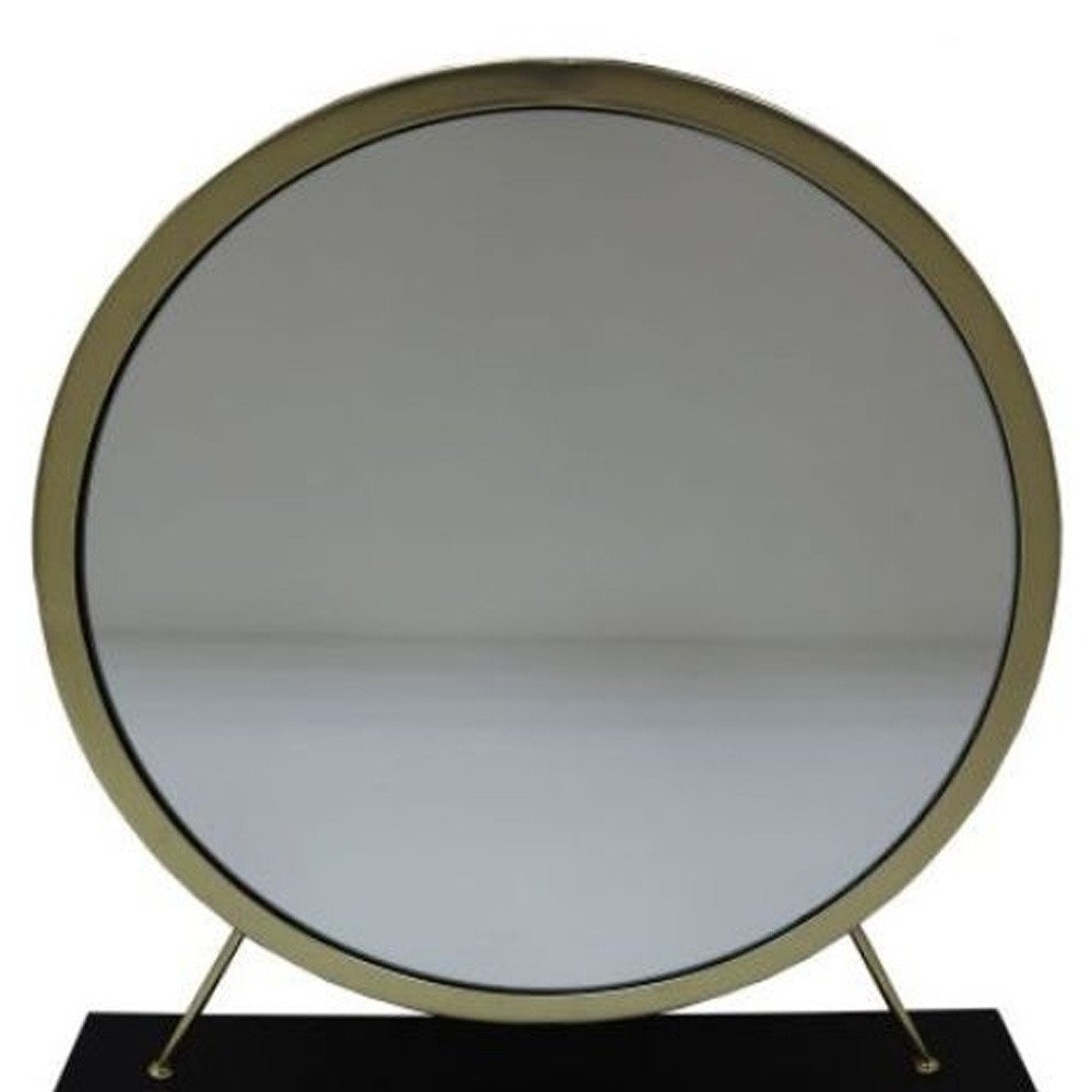 Set of Two Gold Black and White Metal and Faux Fur Freestanding Makeup Mirror and Stool