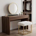 Set of Two Gold Black and White Metal and Faux Fur Freestanding Makeup Mirror and Stool