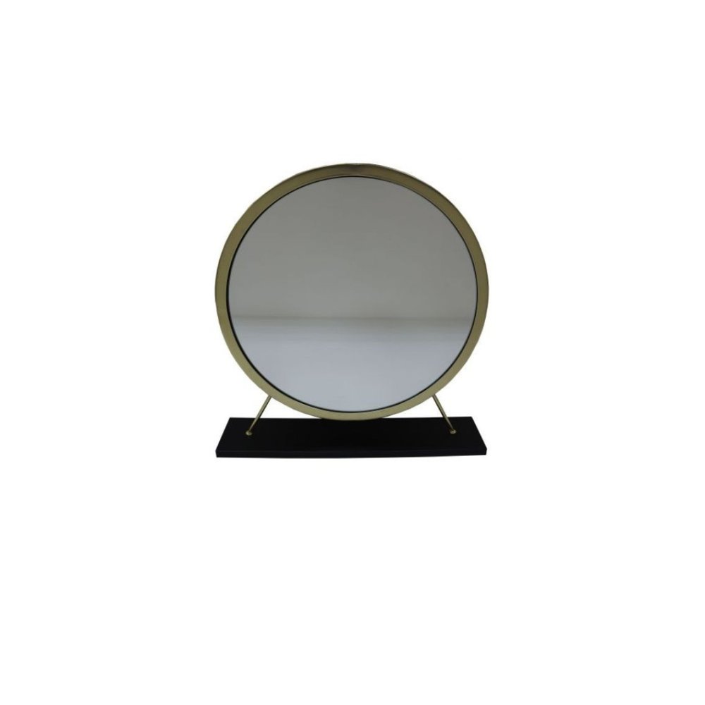 Set of Two Gold Black and White Metal and Faux Fur Freestanding Makeup Mirror and Stool