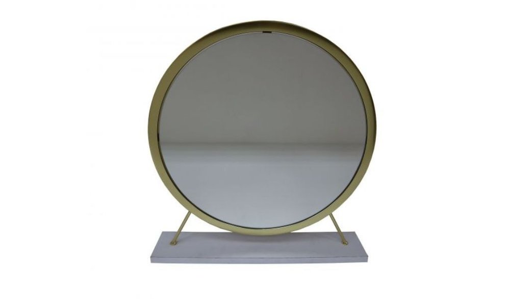 Brass Metal Round Freestanding Ornate Framed Makeup Shaving Tabletop Mirror