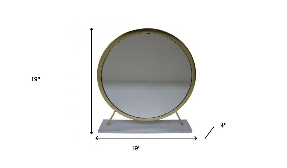 Brass Metal Round Freestanding Ornate Framed Makeup Shaving Tabletop Mirror