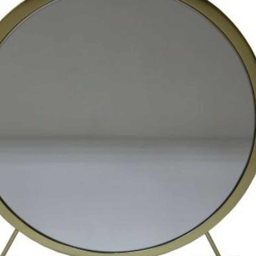 Brass Metal Round Freestanding Ornate Framed Makeup Shaving Tabletop Mirror