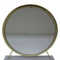 Brass Metal Round Freestanding Ornate Framed Makeup Shaving Tabletop Mirror