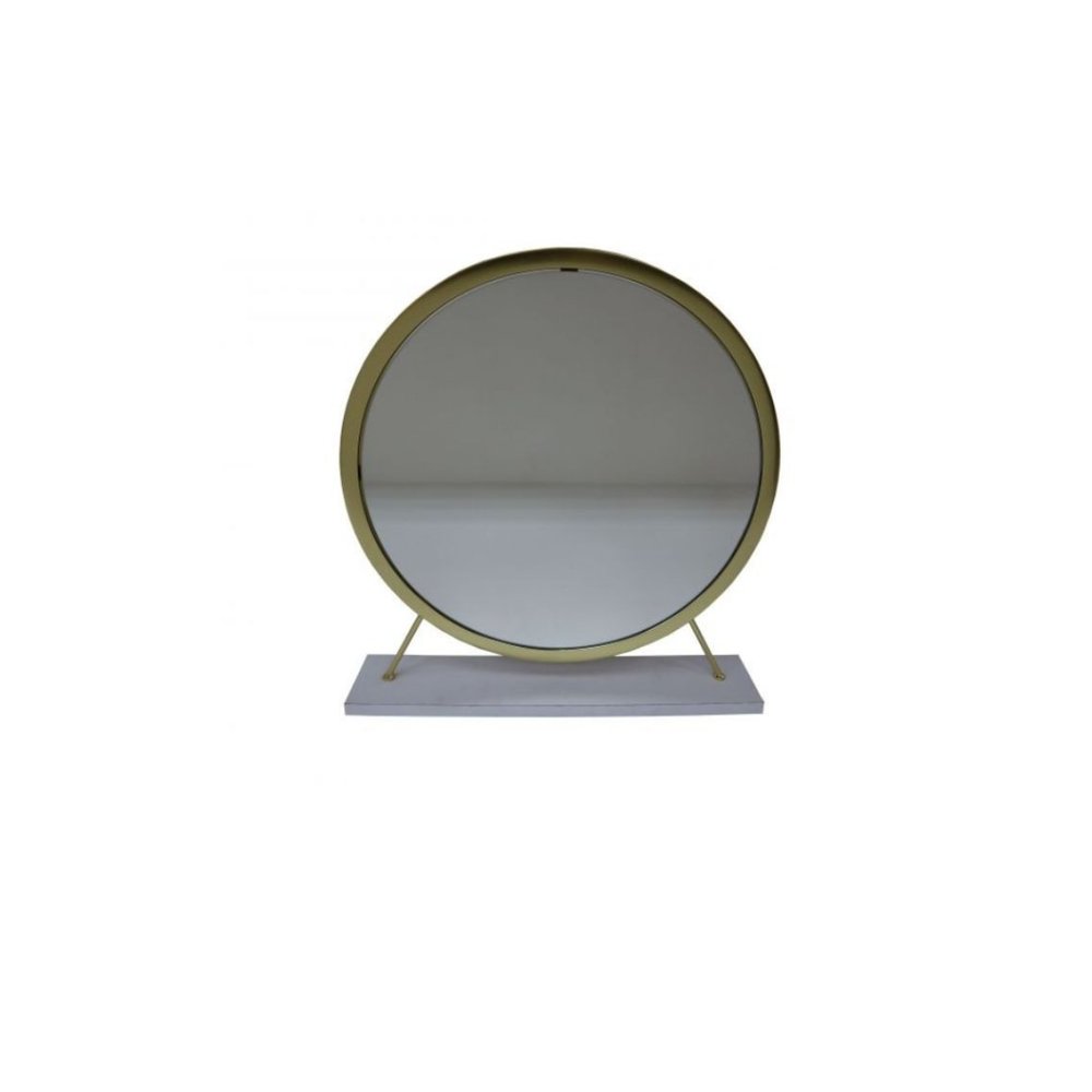 Brass Metal Round Freestanding Ornate Framed Makeup Shaving Tabletop Mirror