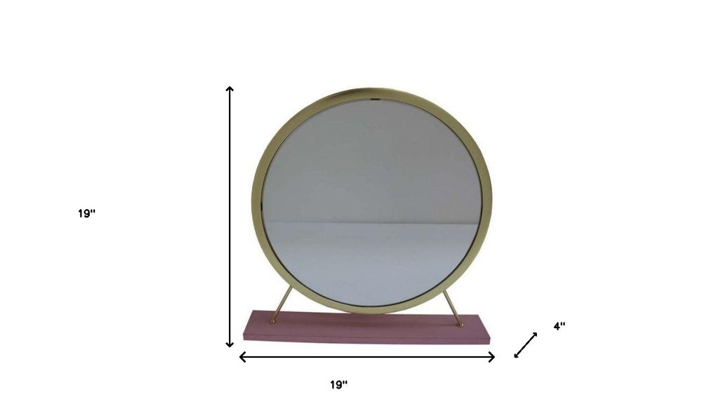 Brass Metal Round Freestanding Ornate Framed Makeup Shaving Tabletop Mirror