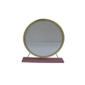 Brass Metal Round Freestanding Ornate Framed Makeup Shaving Tabletop Mirror