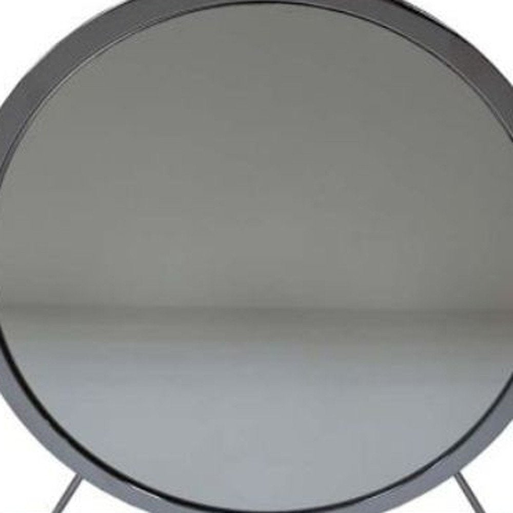 Gray Metal Round Freestanding Ornate Framed Makeup Shaving Tabletop Mirror