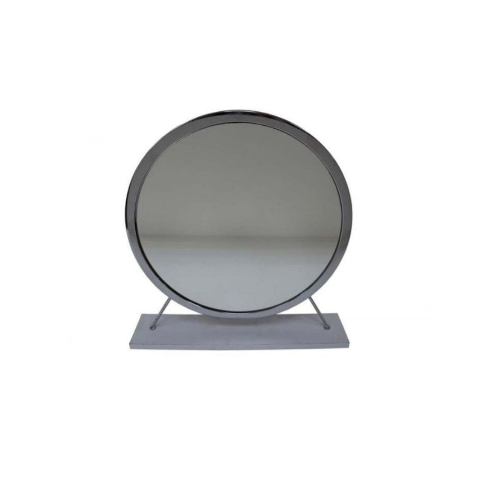 Gray Metal Round Freestanding Ornate Framed Makeup Shaving Tabletop Mirror