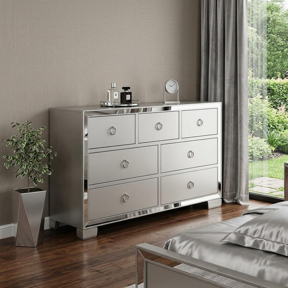 Platinum Solid and Manufactured Wood Seven Drawer Triple Dresser - 57-inch