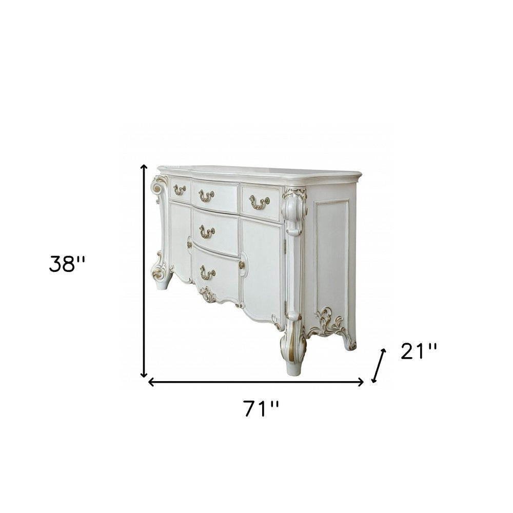 Pearl Solid and Manufactured Wood Five Drawer Triple Dresser - 71-inch