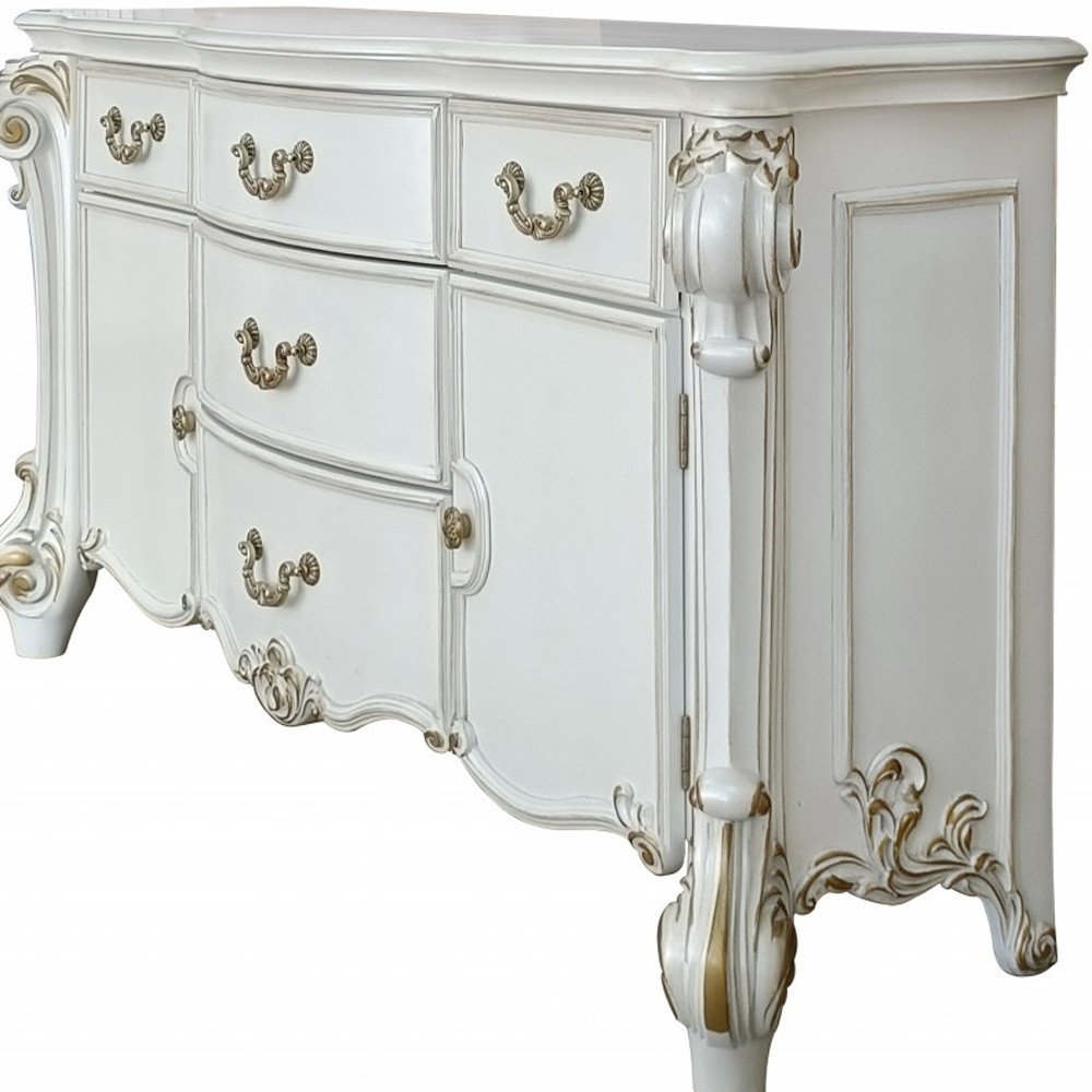 Pearl Solid and Manufactured Wood Five Drawer Triple Dresser - 71-inch