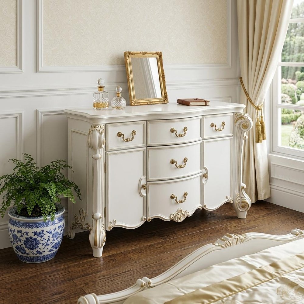 Pearl Solid and Manufactured Wood Five Drawer Triple Dresser - 71-inch