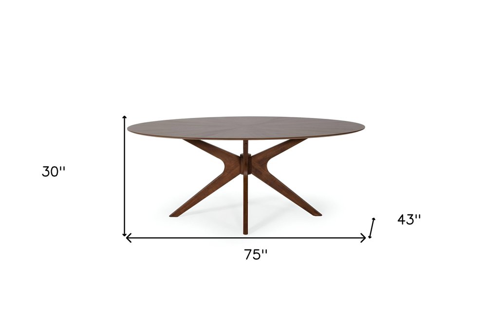 Brown Oval Solid Manufactured Wood Pedestal Base Dining Table - 75-inch