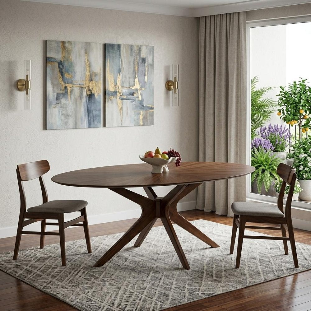 Brown Oval Solid Manufactured Wood Pedestal Base Dining Table - 75-inch