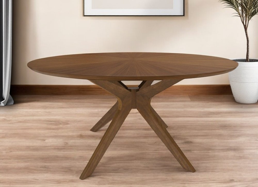 Brown Rounded Pedestal Base Dining Table - 59-inch