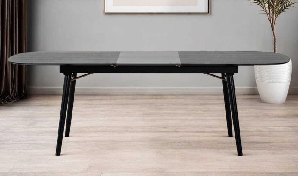Black Rectangular Manufactured Wood Butterfly Leaf Dining Table - 71-inch