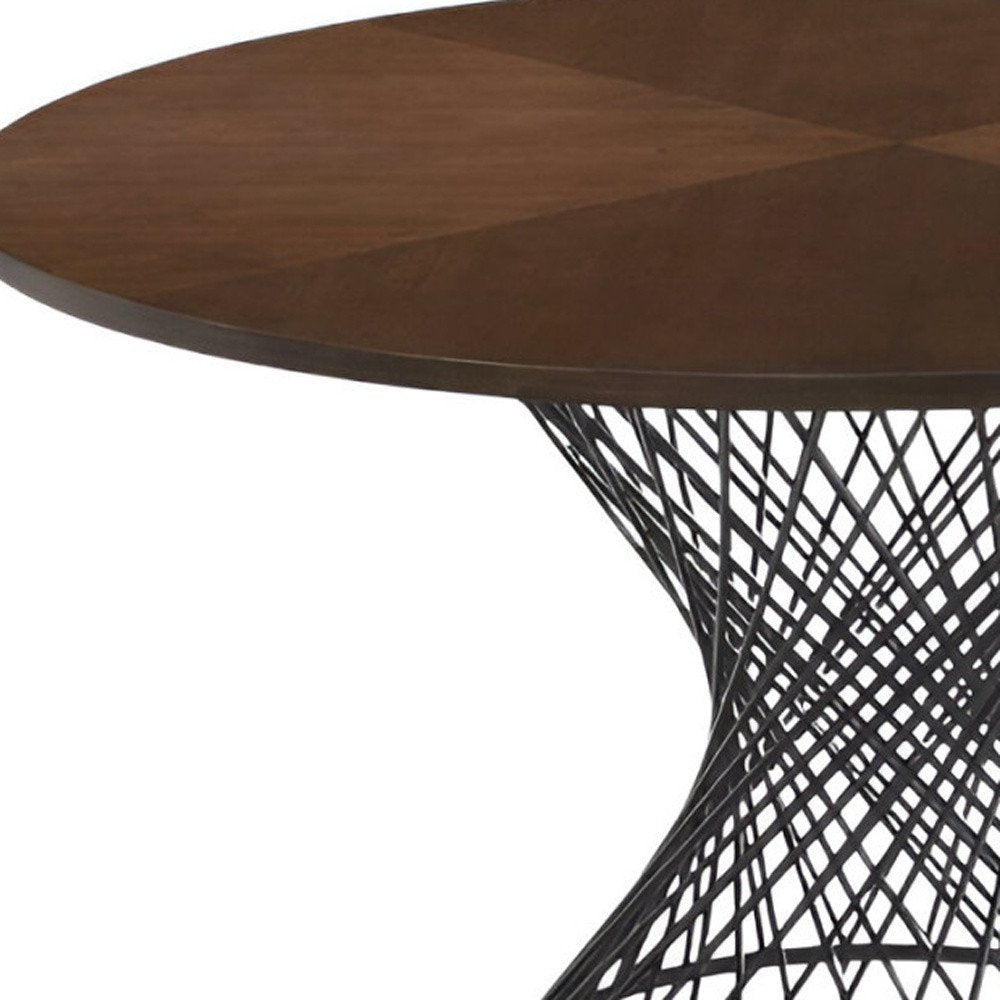 Brown and Black Rounded Solid Manufactured Wood and Iron Pedestal Base Dining Table
