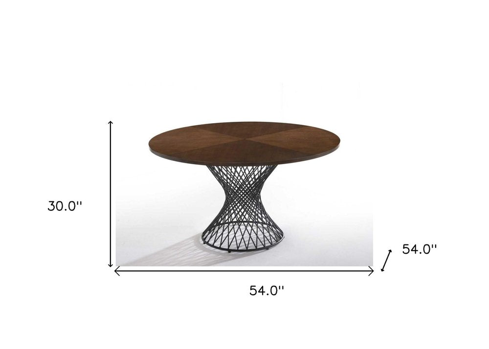 Brown and Black Rounded Solid Manufactured Wood and Iron Pedestal Base Dining Table