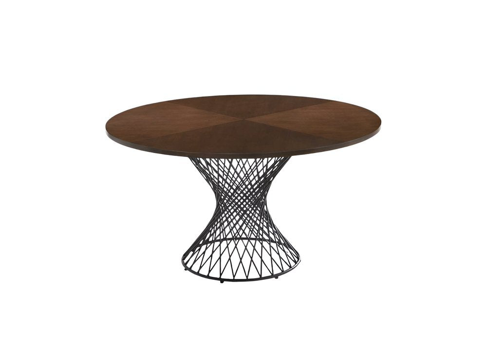Brown and Black Rounded Solid Manufactured Wood and Iron Pedestal Base Dining Table