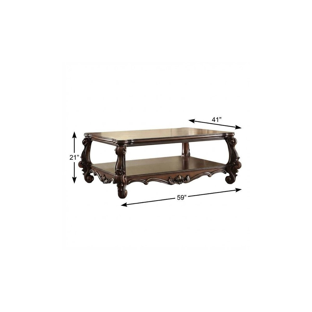Brown and Dark Brown Wood Coffee Table with Shelf - 59-inch
