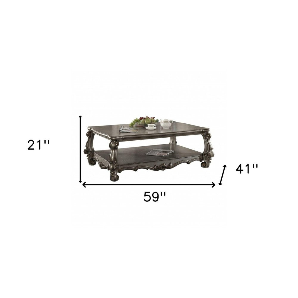 Gray Wood and Polyresin Coffee Table with Shelf - 59-inch